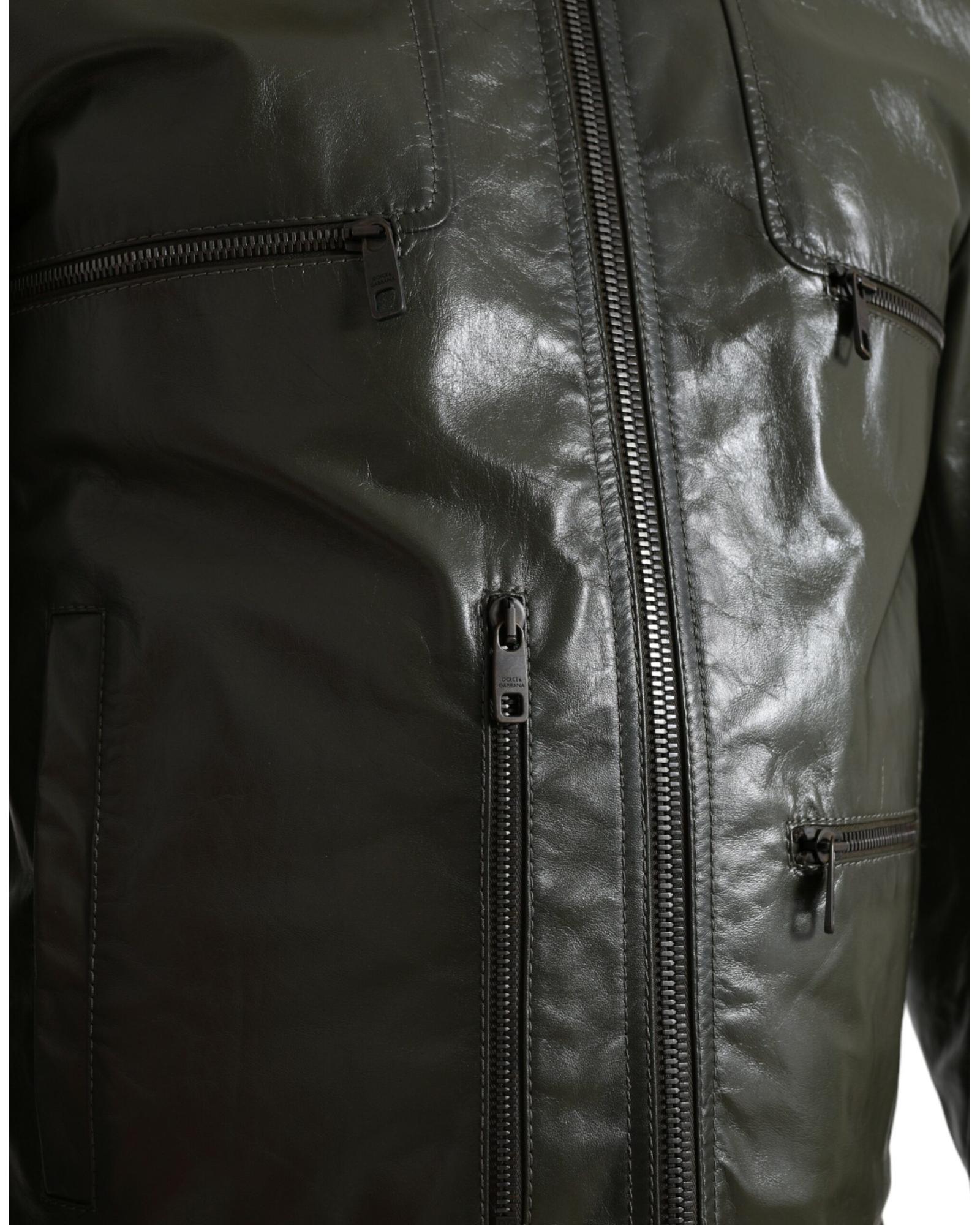Dolce & Gabbana Leather Collared Biker Jacket