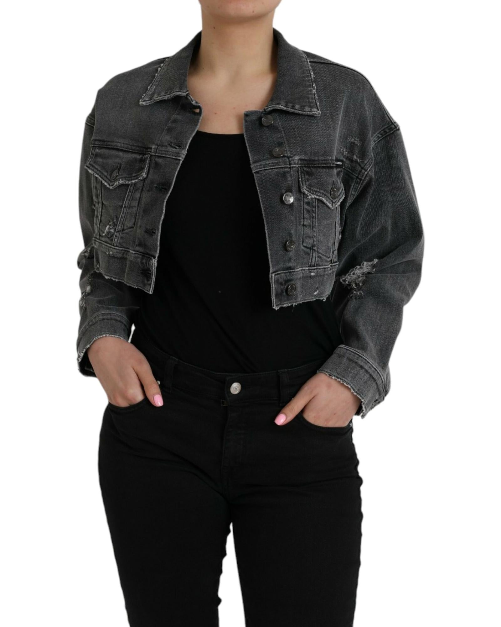 Dolce & Gabbana Women's Cropped Denim Jacket 6 Black