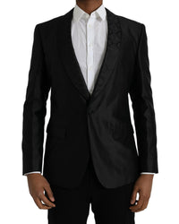 Dolce & Gabbana Black Satin Blazer with Floral Design 48l Black