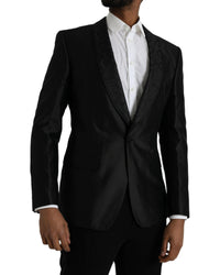 Dolce & Gabbana Black Satin Blazer with Floral Design
