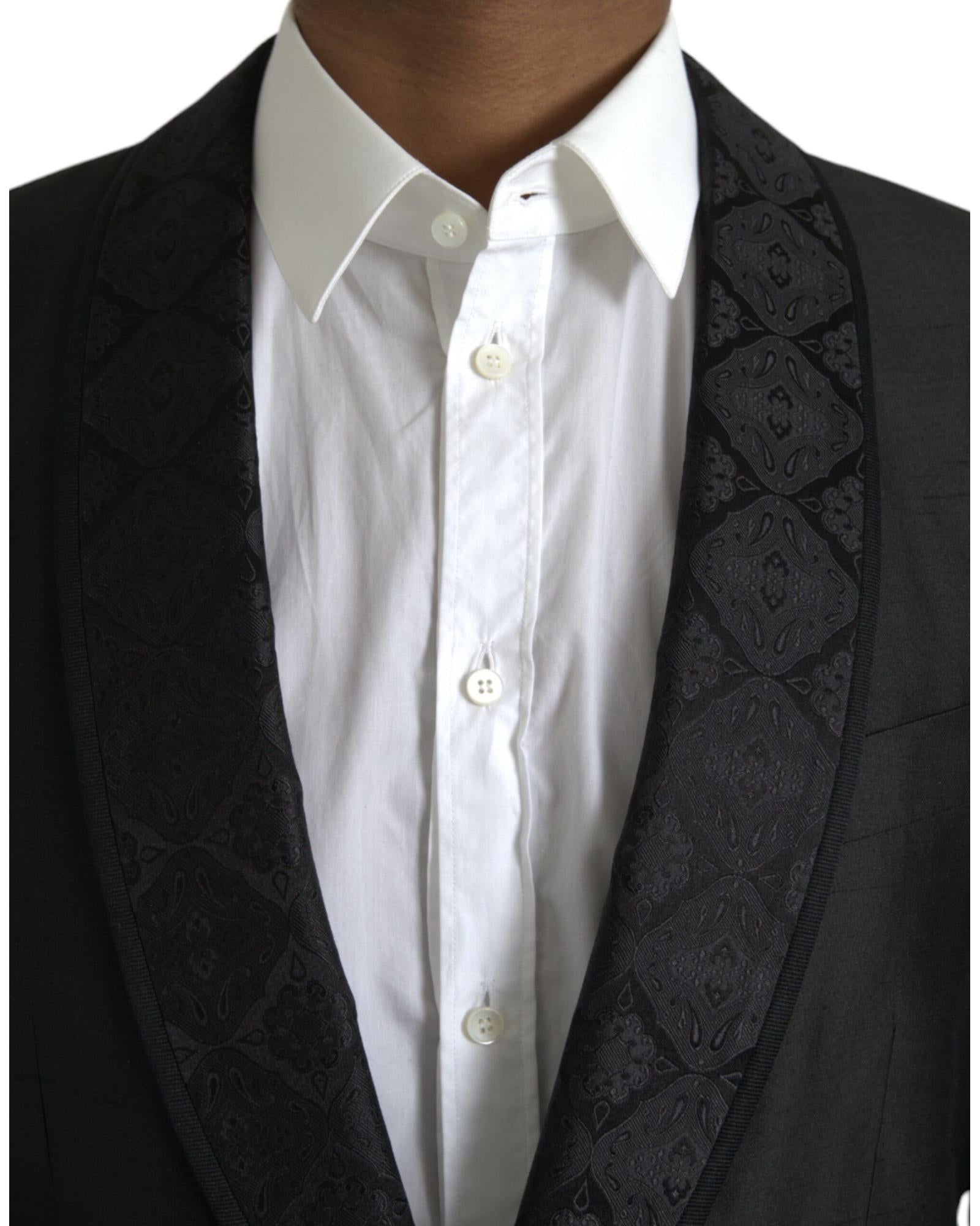 Dolce & Gabbana Black Satin Blazer with Floral Design