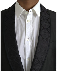 Dolce & Gabbana Black Satin Blazer with Floral Design