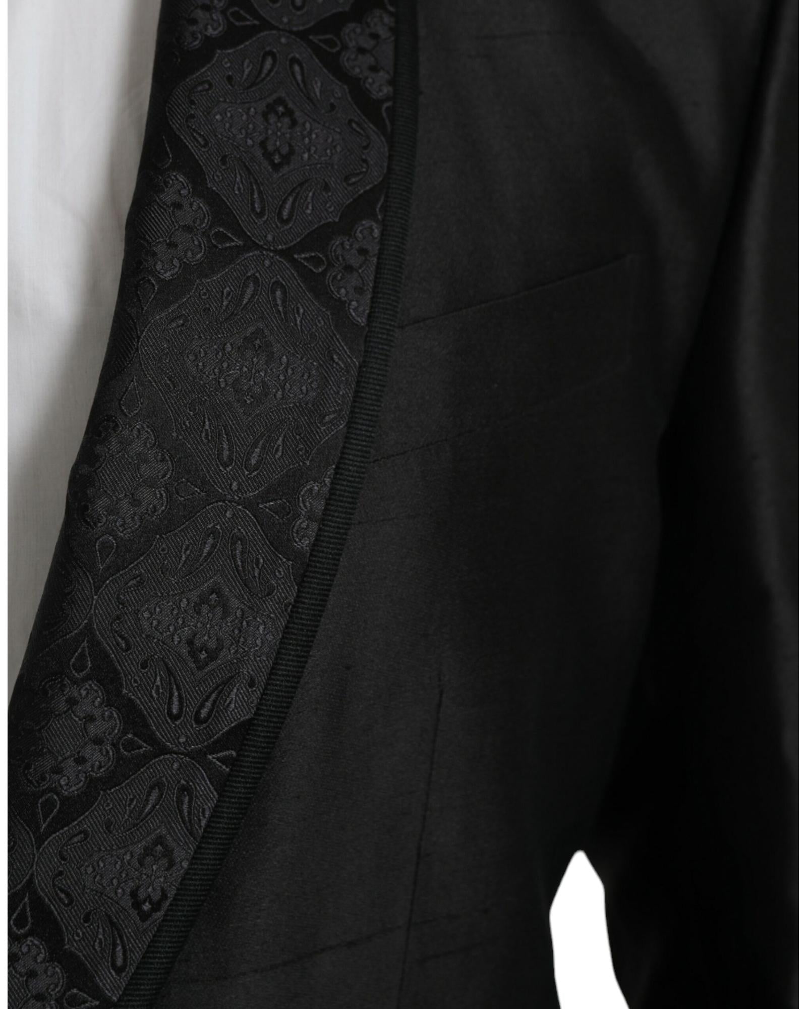 Dolce & Gabbana Black Satin Blazer with Floral Design