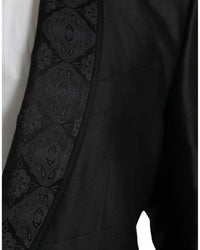 Dolce & Gabbana Black Satin Blazer with Floral Design