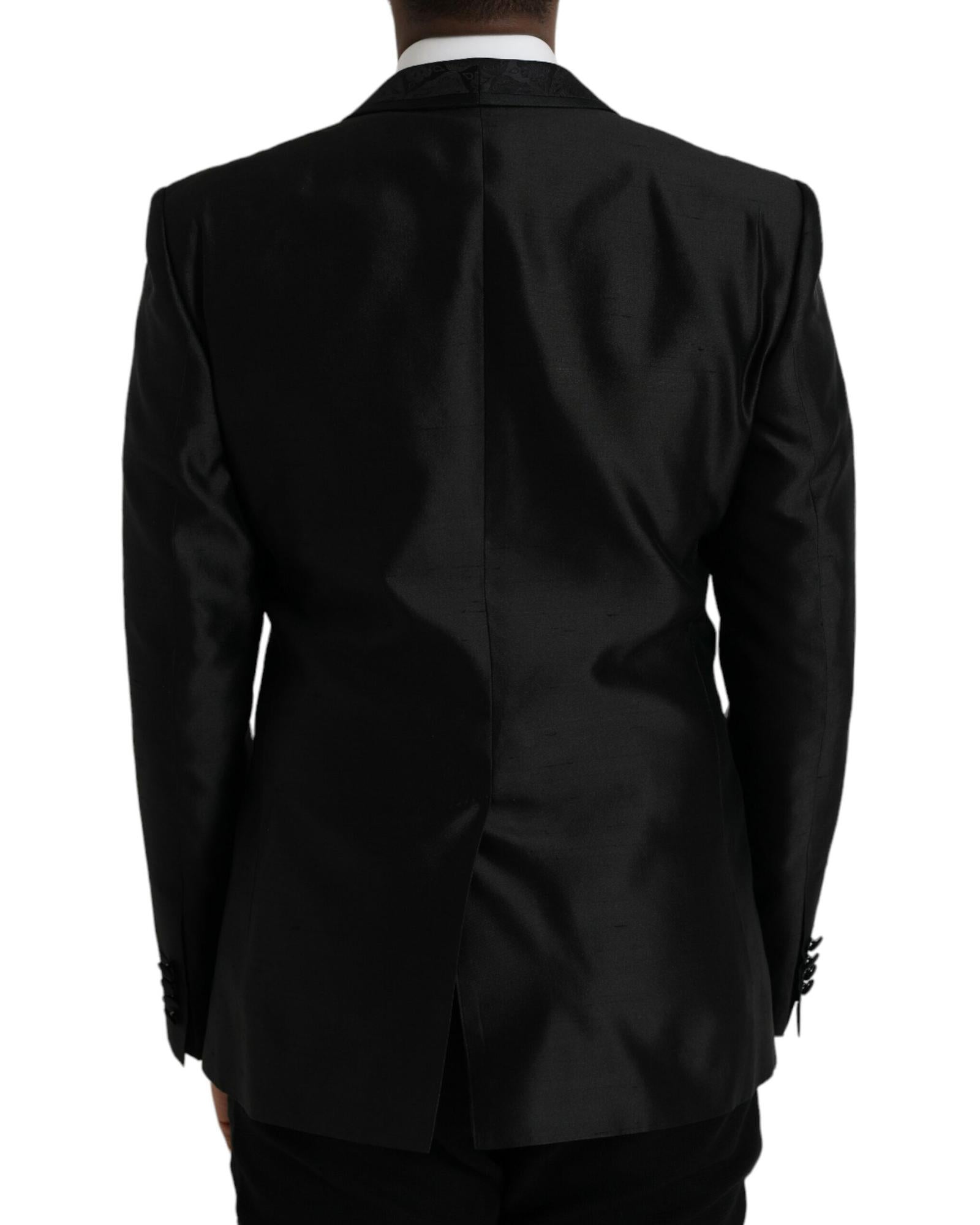 Dolce & Gabbana Black Satin Blazer with Floral Design