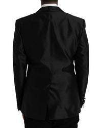 Dolce & Gabbana Black Satin Blazer with Floral Design
