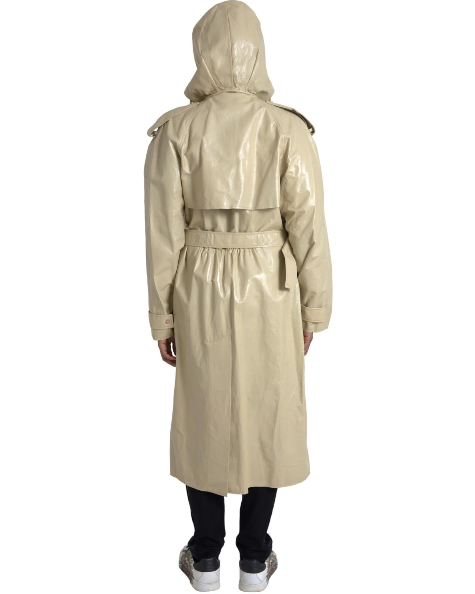「BOTTEGA VENETA」Light Beige Trench Coat BOTTEGA VENETA Belted leather-trimmed cotton-garbardine