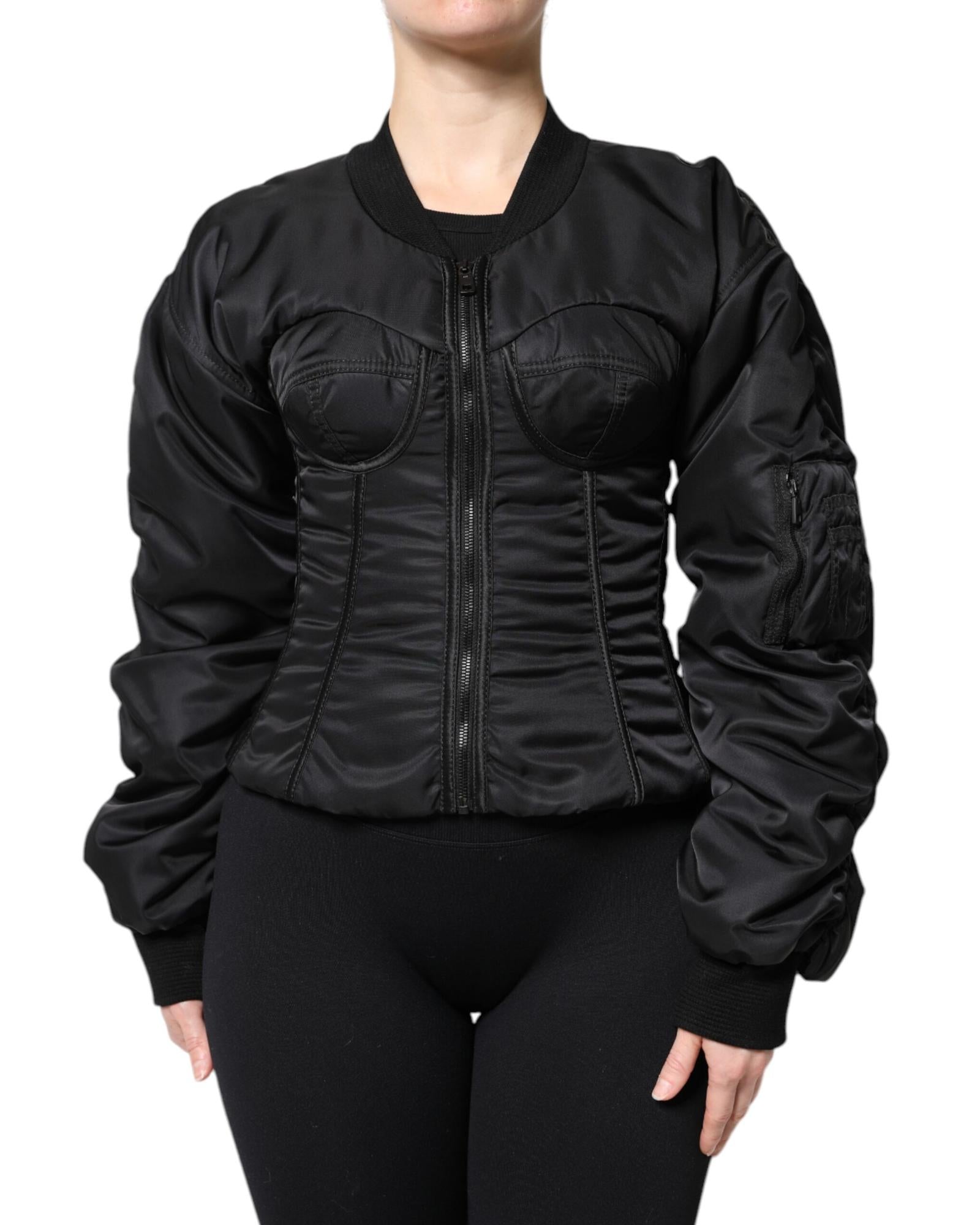 Dolce & Gabbana Corset Bomber Jacket Women Black Coats Black