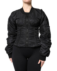 Dolce & Gabbana Corset Bomber Jacket Women Black Coats Black