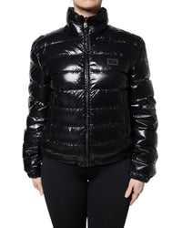 Dolce & Gabbana Shiny Puffer Jacket with High Neck Women Black Coats Black