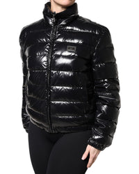 Dolce & Gabbana Shiny Puffer Jacket with High Neck Women Black Coats