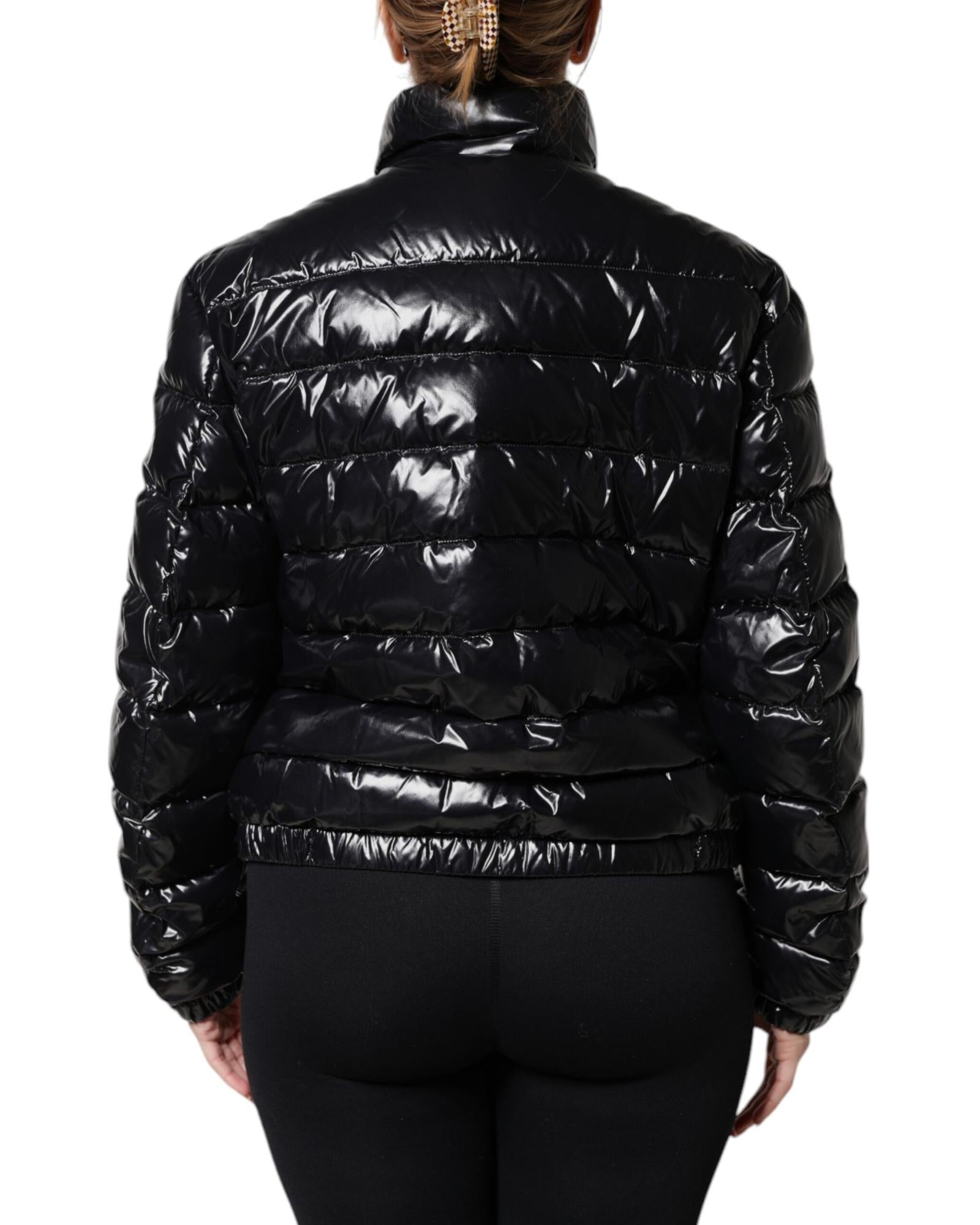 Dolce & Gabbana Shiny Puffer Jacket with High Neck Women Black Coats