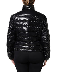 Dolce & Gabbana Shiny Puffer Jacket with High Neck Women Black Coats