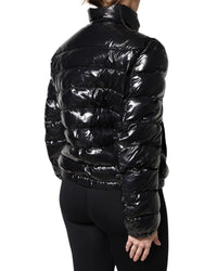 Dolce & Gabbana Shiny Puffer Jacket with High Neck Women Black Coats