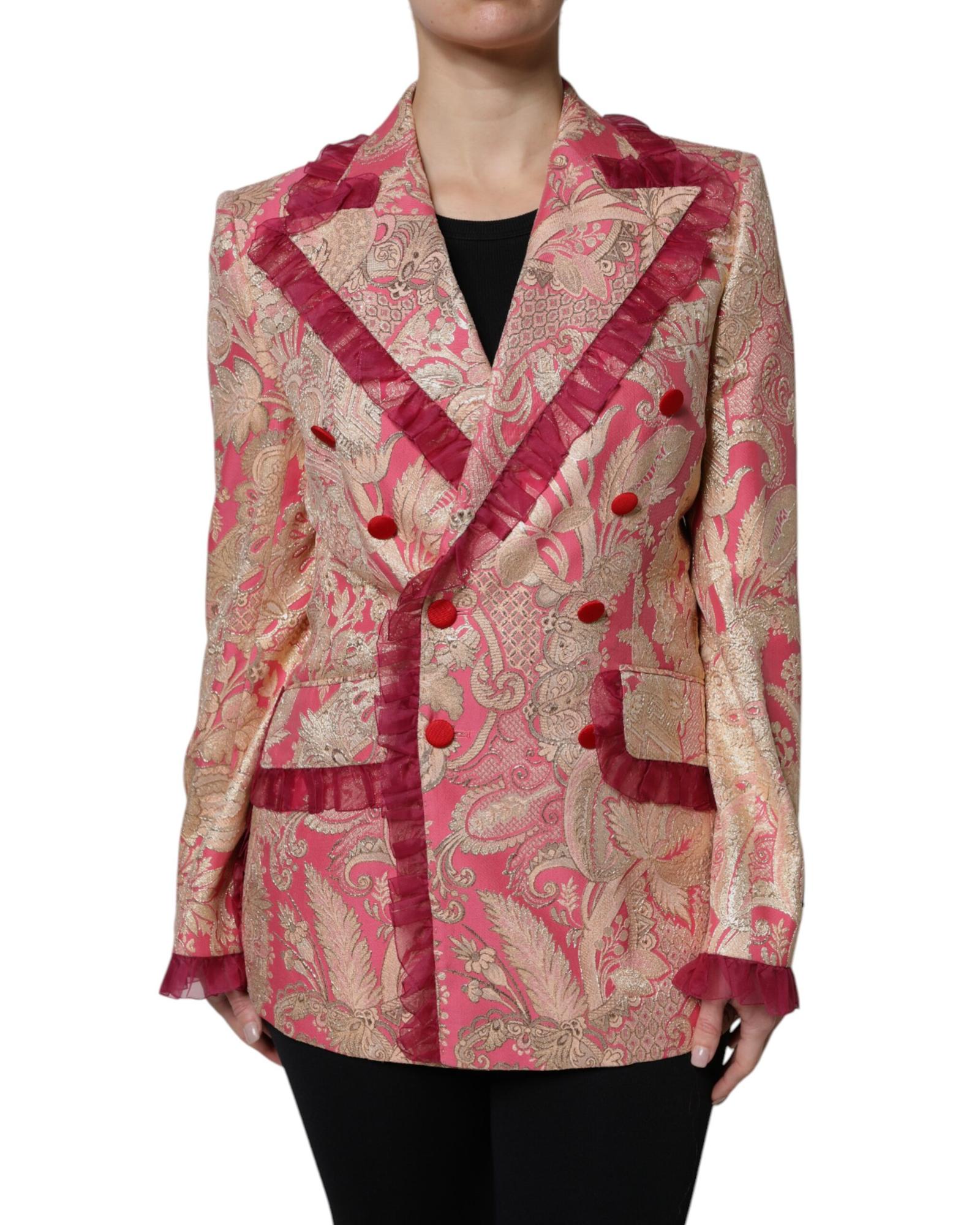 Dolce & Gabbana Brocade DoubleBreasted Blazer Women Gold And Pink Coats Gold And Pink