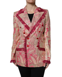 Dolce & Gabbana Brocade DoubleBreasted Blazer Women Gold And Pink Coats Gold And Pink