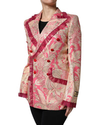 Dolce & Gabbana Brocade DoubleBreasted Blazer Women Gold And Pink Coats