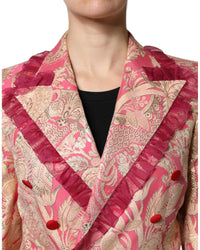 Dolce & Gabbana Brocade DoubleBreasted Blazer Women Gold And Pink Coats