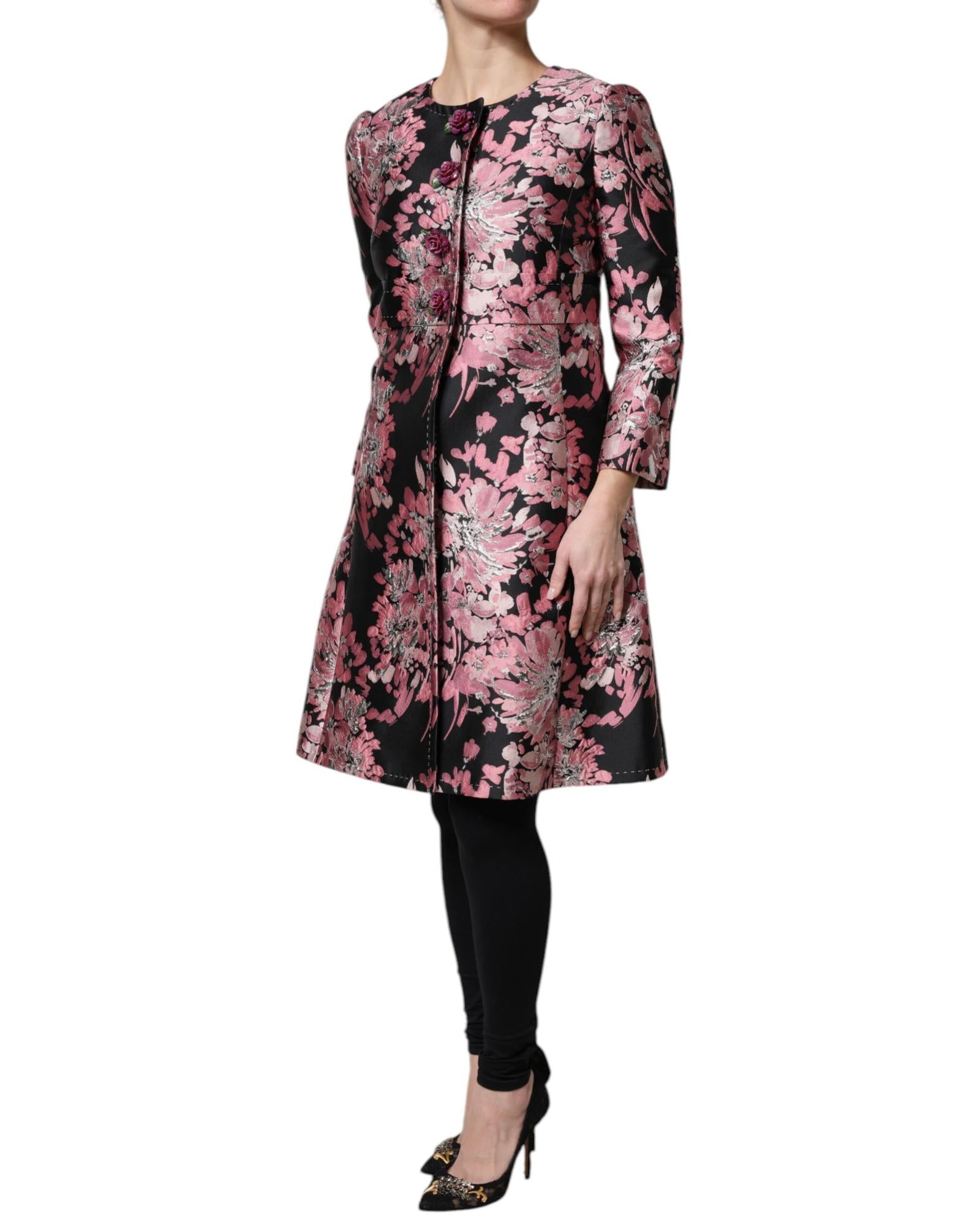 Dolce & Gabbana Floral Brocade Midi Coat Women Pink