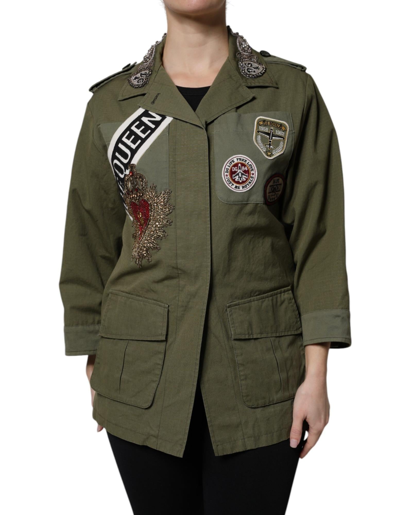 Dolce & Gabbana Embellished Military Jacket Women Green Coats Green