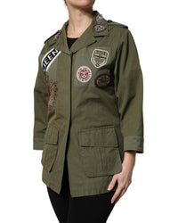 Dolce & Gabbana Embellished Military Jacket Women Green Coats