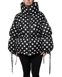 Dolce & Gabbana Polka Dot Puffer Jacket with Drawstrings Women Black And White Coats Black And White