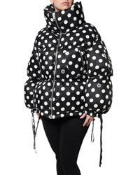 Dolce & Gabbana Polka Dot Puffer Jacket with Drawstrings Women Black And White Coats