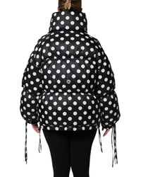 Dolce & Gabbana Polka Dot Puffer Jacket with Drawstrings Women Black And White Coats