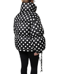 Dolce & Gabbana Polka Dot Puffer Jacket with Drawstrings Women Black And White Coats