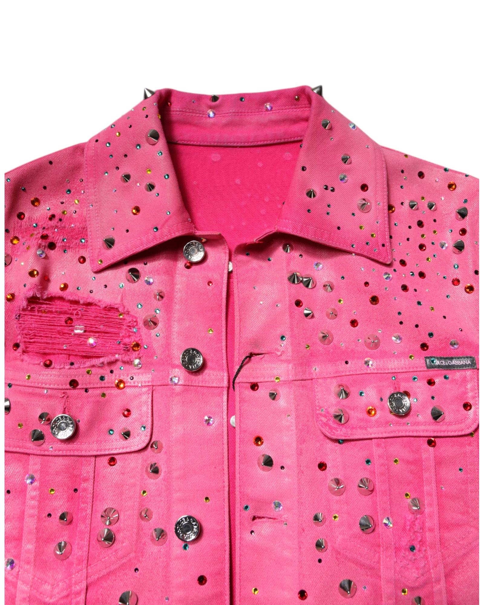 Dolce & Gabbana Pink Denim Jacket Crystal Studded Men