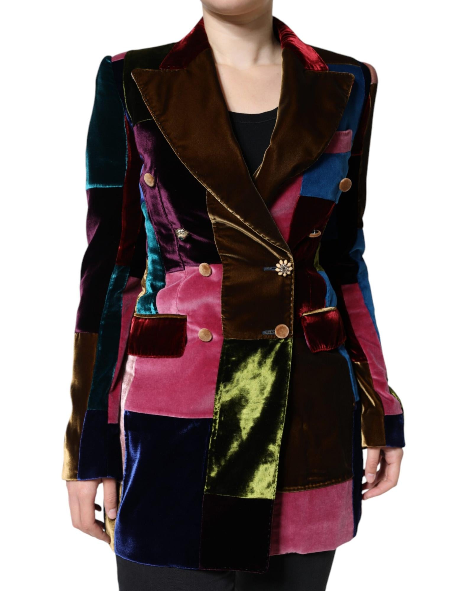 Dolce & Gabbana Women's Velvet Patchwork Blazer 6 Multicolor