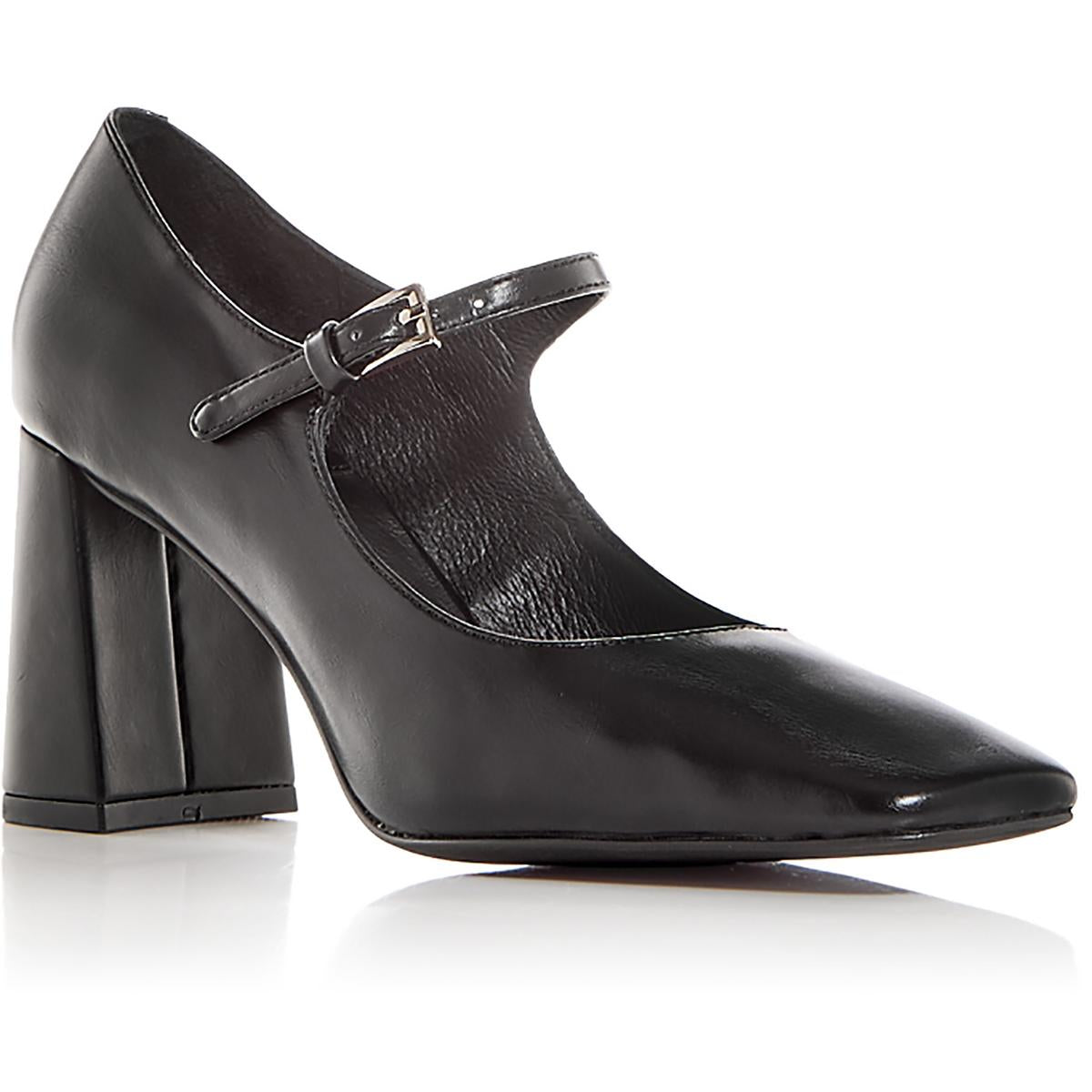 Womens Block Heel Faux Leather Mary Jane Heels 8 Medium Black