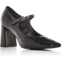 Womens Block Heel Faux Leather Mary Jane Heels 8 Medium Black