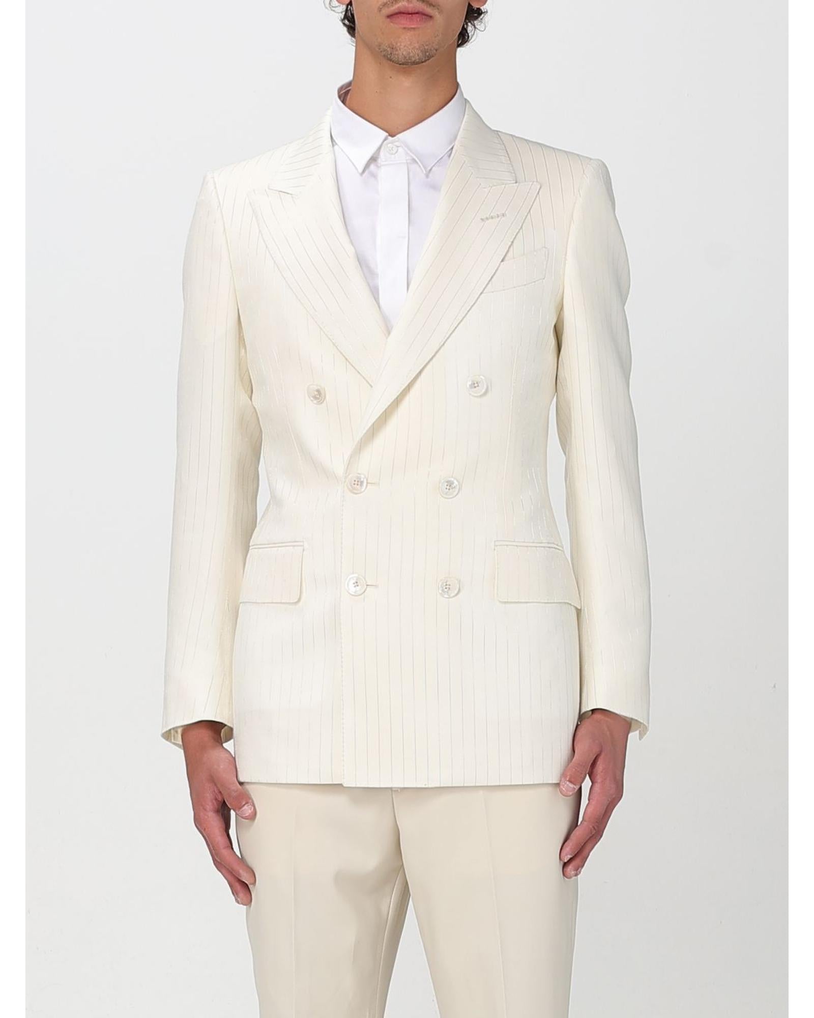 Tom Ford Double Breasted Pinstripe Suit Jacket Men White Blazers