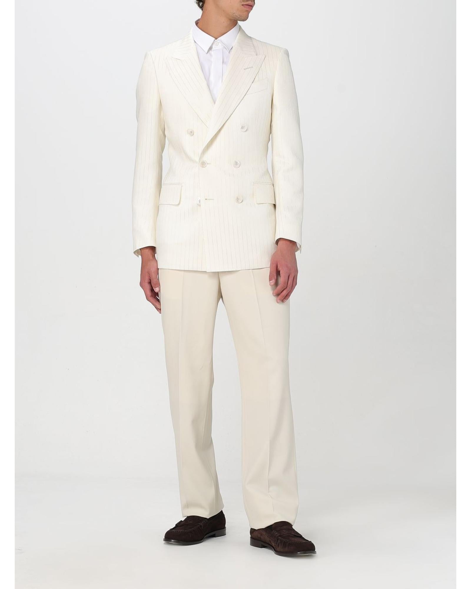 Tom Ford Double Breasted Pinstripe Suit Jacket Men White Blazers