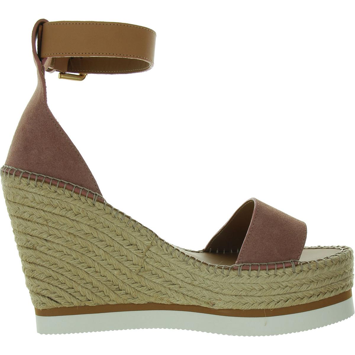 Womens Leather Ankle Strap Wedge Sandals