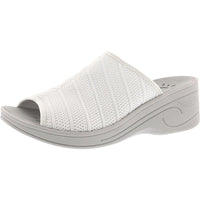 Airy Womens Slides Peep Toe Wedge Sandals White Stretch