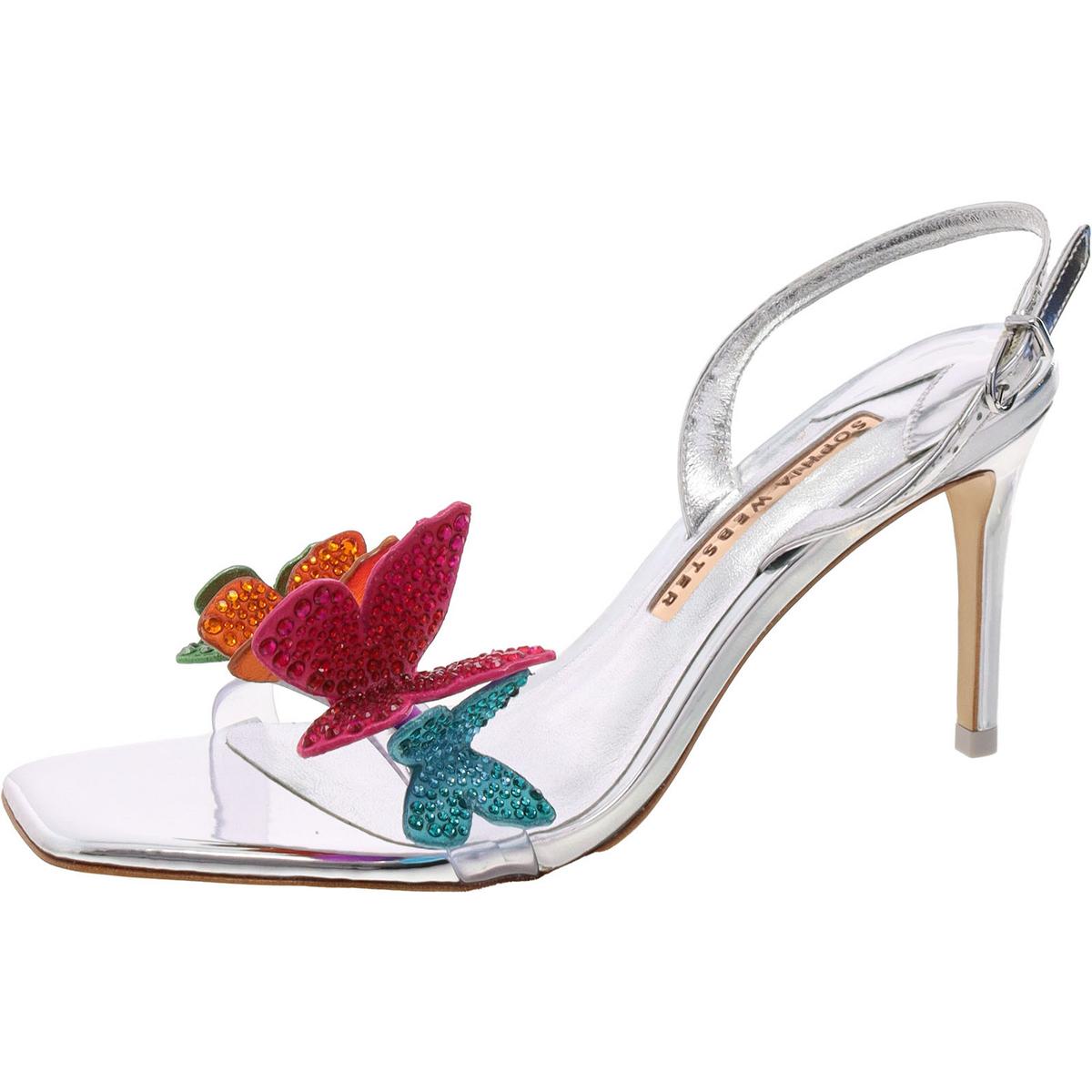 Vanessa Womens Leather Embellished Slingback Sandals