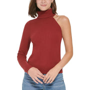 Womens Ribbed One Sleeve Turtleneck Top