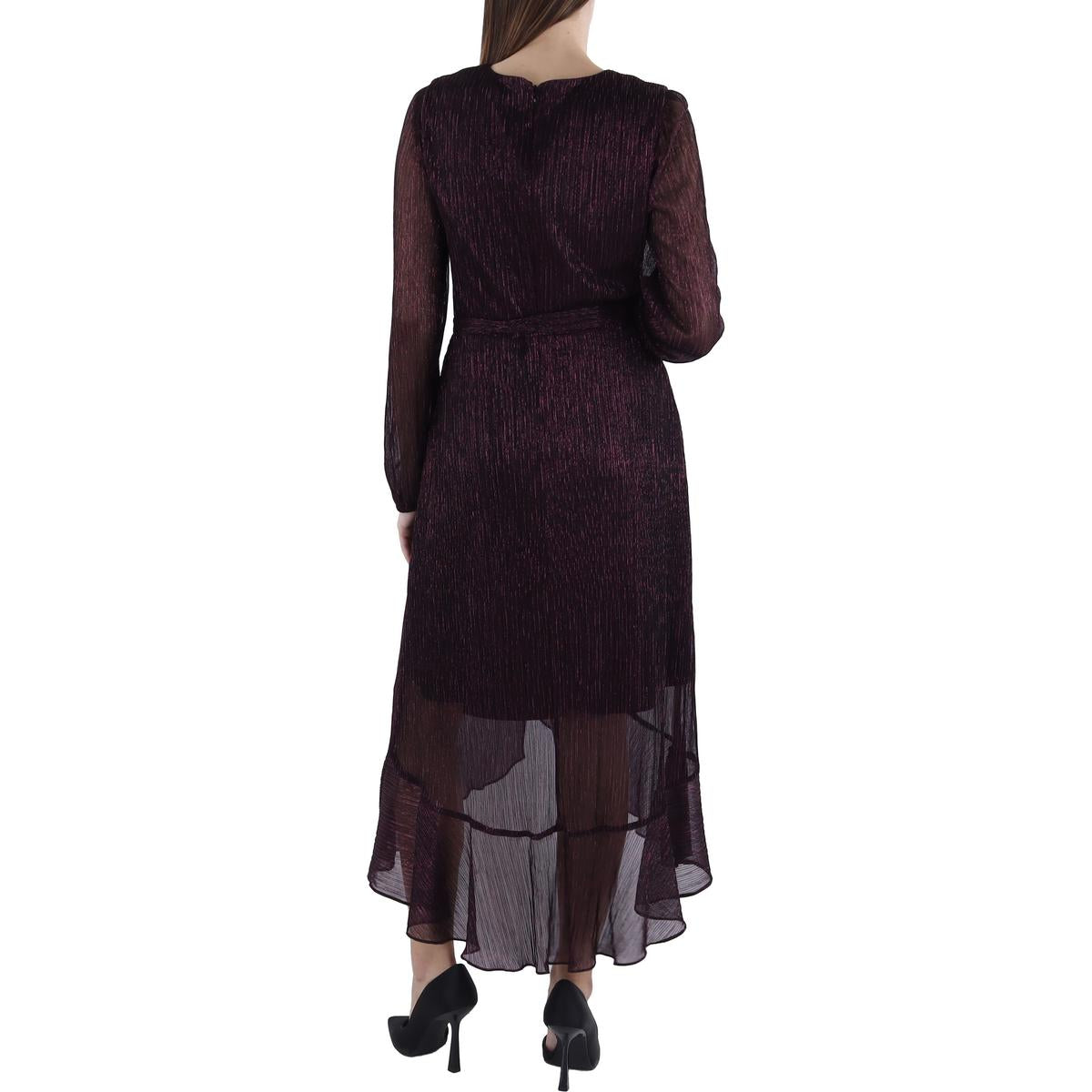Womens Metallic Chiffon Midi Dress
