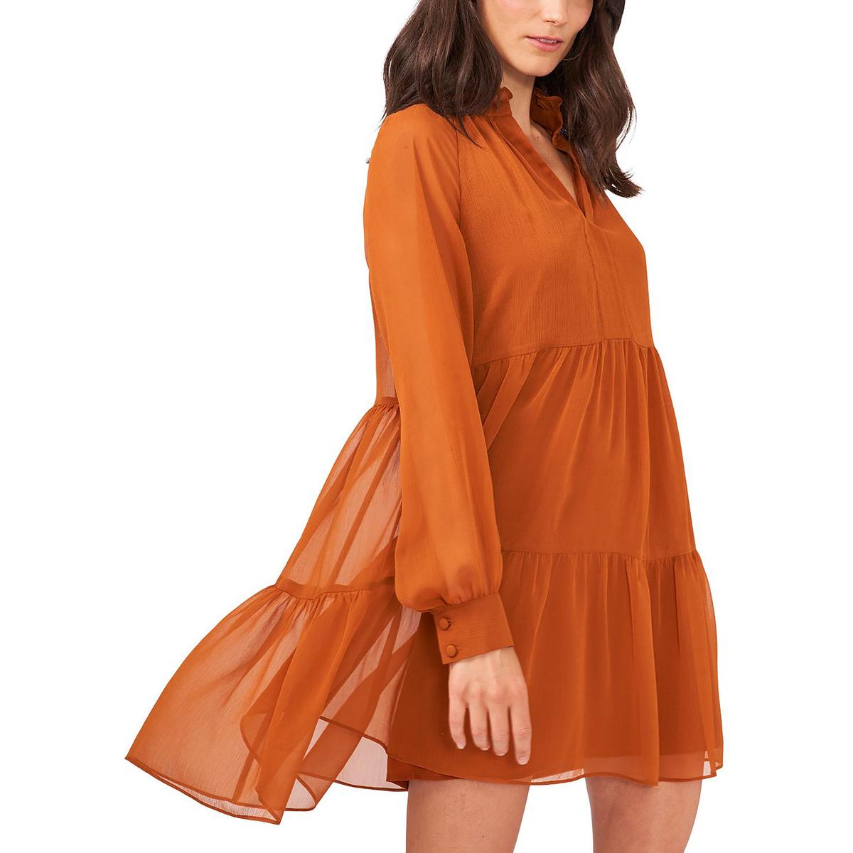 Petites Womens Shift Tiered Babydoll Dress