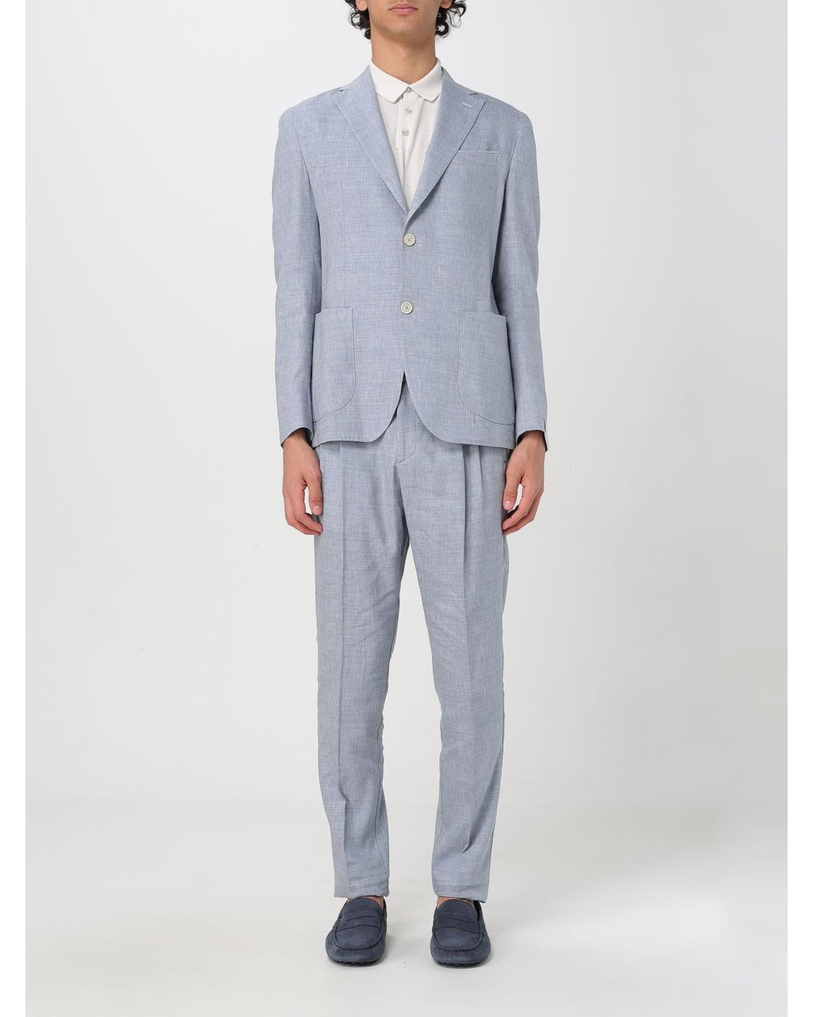Eleventy Linen Suit TwoPiece Men Gnawed Blue