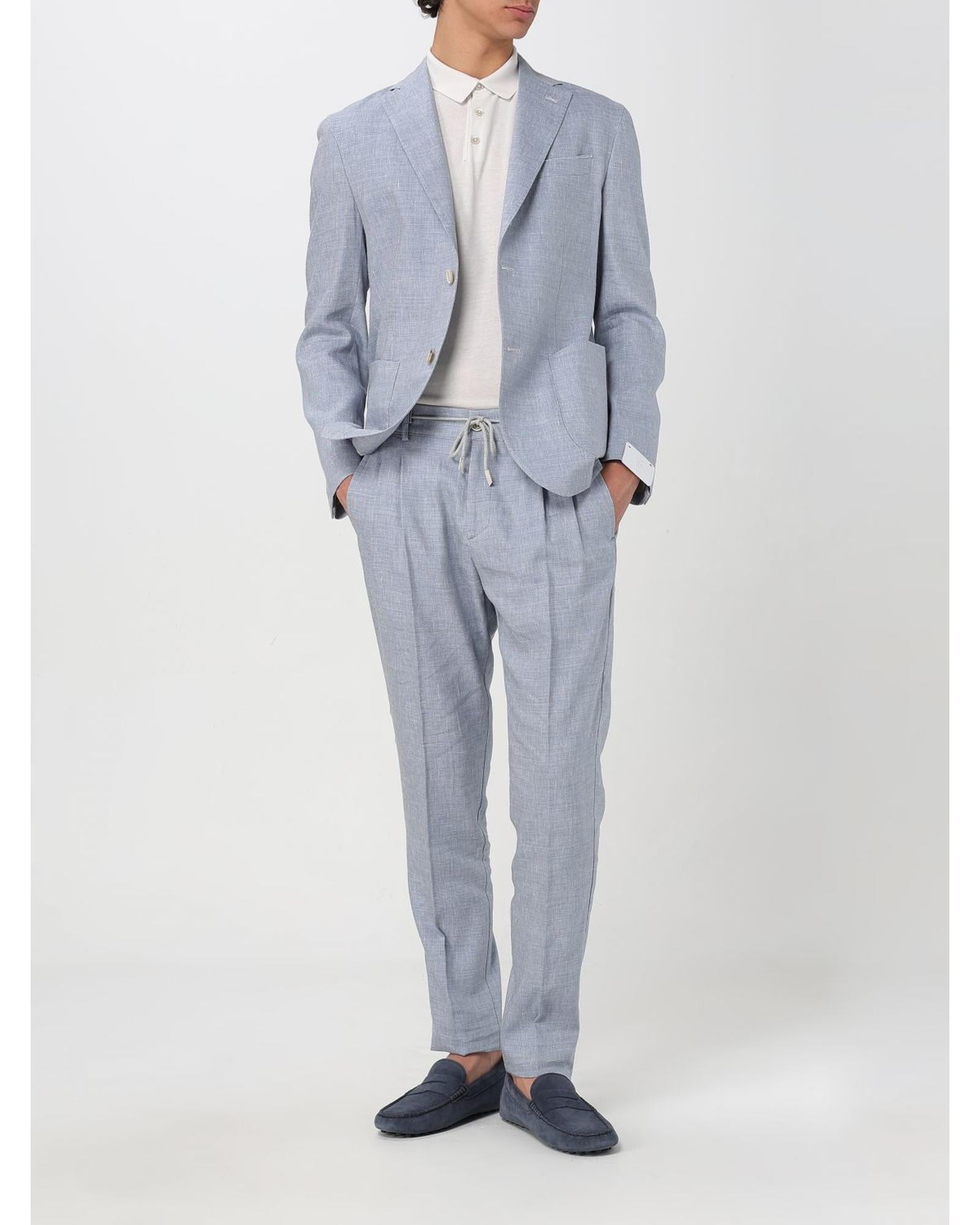 Eleventy Linen Suit TwoPiece Men Gnawed Blue