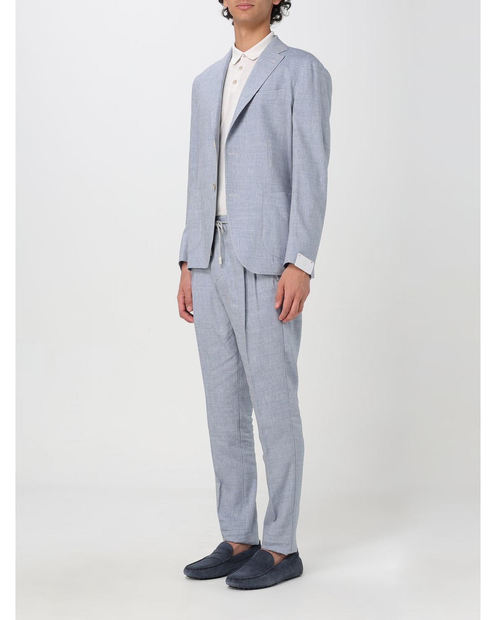 Eleventy Linen Suit TwoPiece Men Gnawed Blue