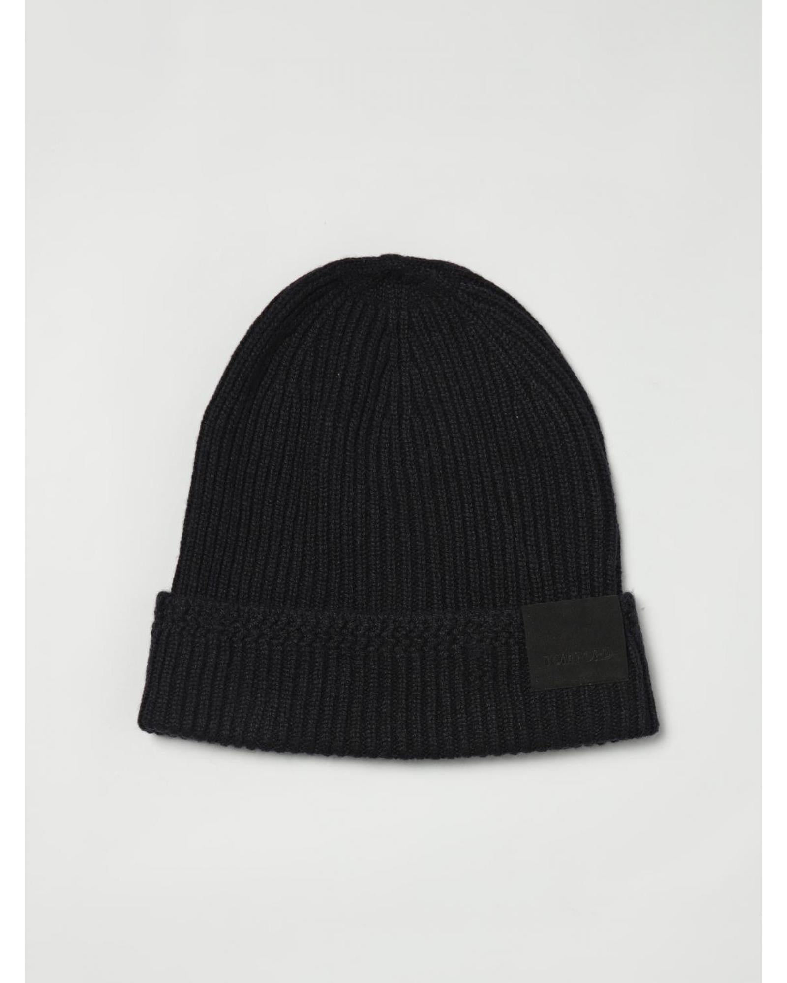 Tom Ford Ribbed Knit Beanie Logo Patch Men Blue Hats