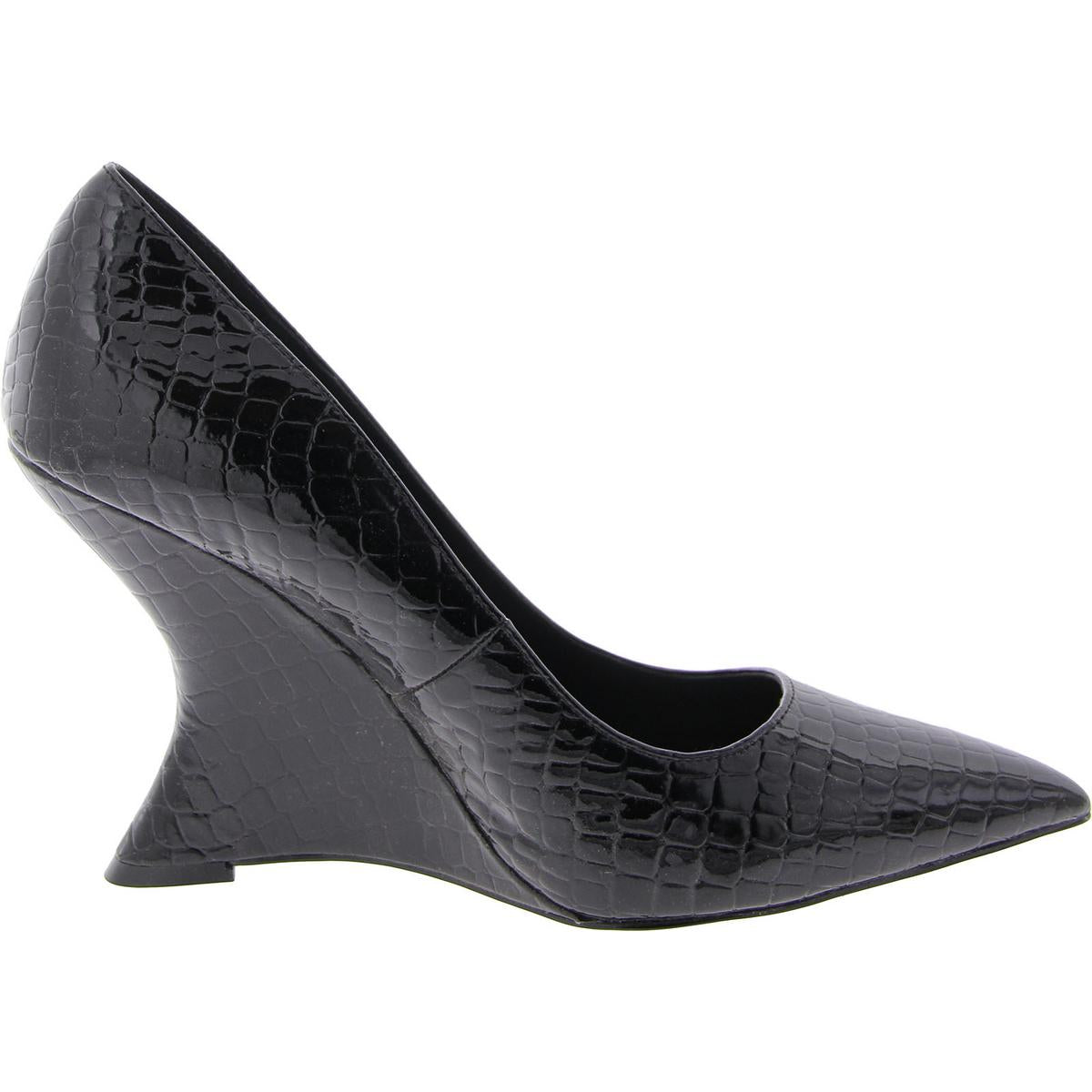 Rival Womens Patent Pointed Toe Wedge Heels