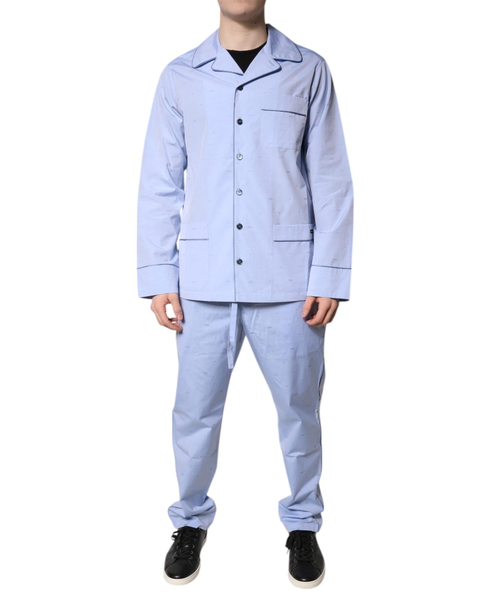 Dolce & Gabbana Luxury Cotton Pajama Set Men Light Blue Sleepwear