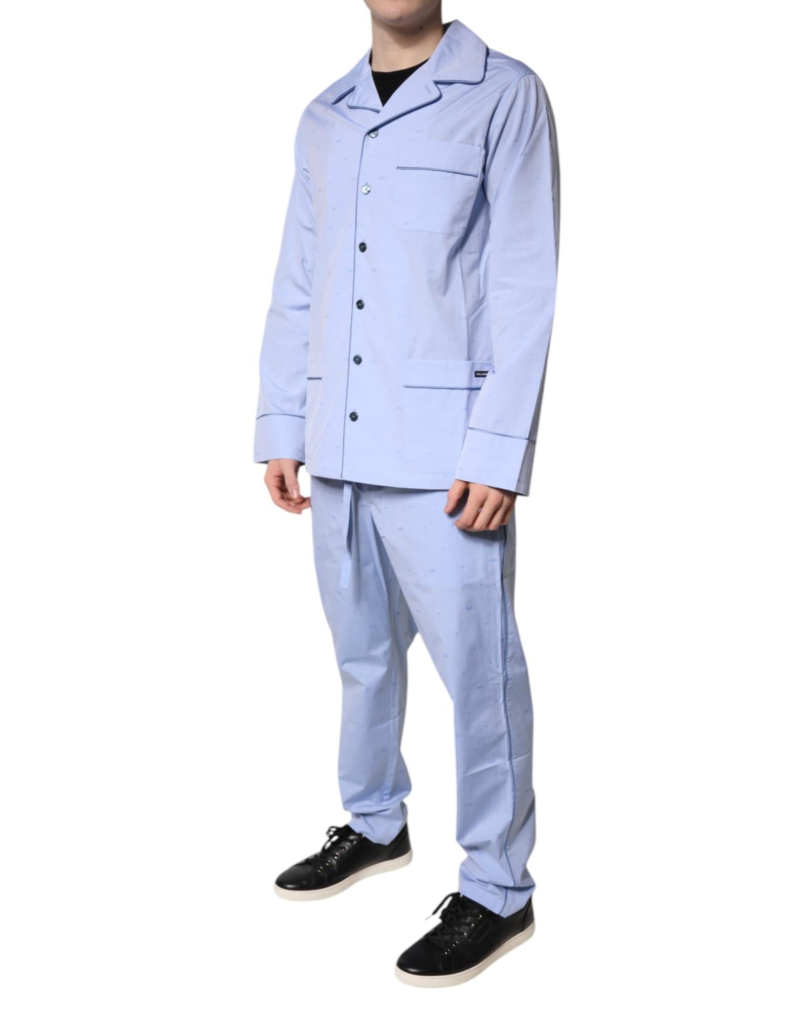 Dolce & Gabbana Luxury Cotton Pajama Set Men Light Blue Sleepwear