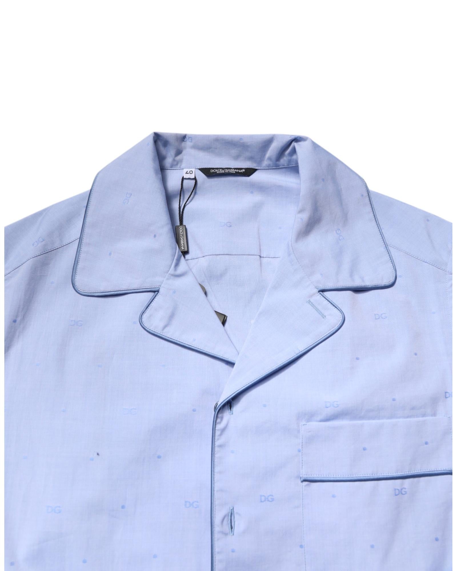 Dolce & Gabbana Luxury Cotton Pajama Set Men Light Blue Sleepwear