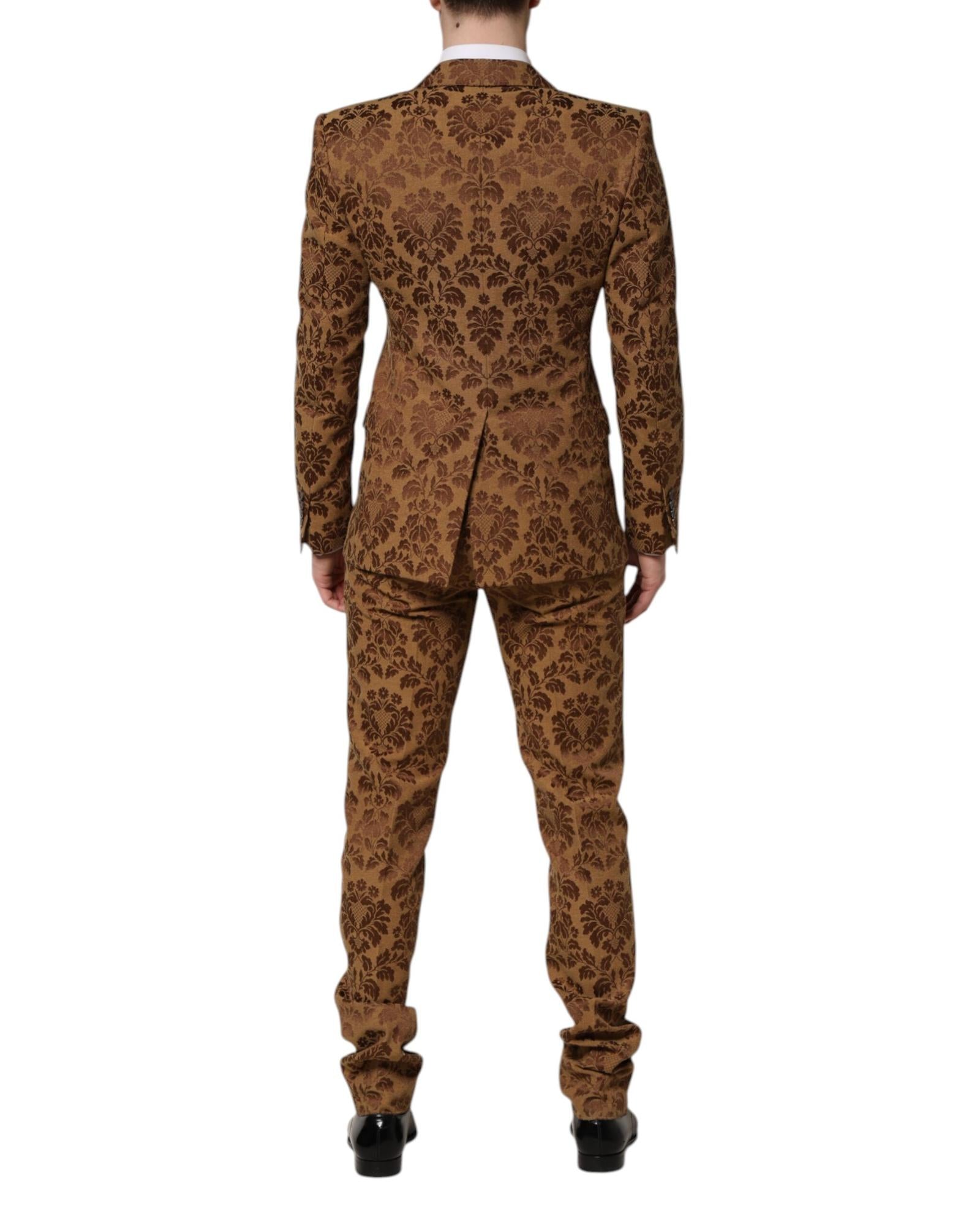 Dolce & Gabbana Damask Pattern Suit Men Brown